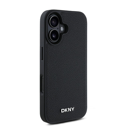 iPhone 16 Kılıf DKNY Orjinal Lisanslı M-safe Şarj Özellikli Metal Logolu PU Deri Grained Kılıf