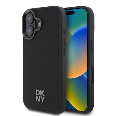Apple iPhone 16 Kılıf DKNY Orjinal Lisanslı Magsafe Şarj Özellikli Metal Logolu PU Deri Plain Kapak Siyah