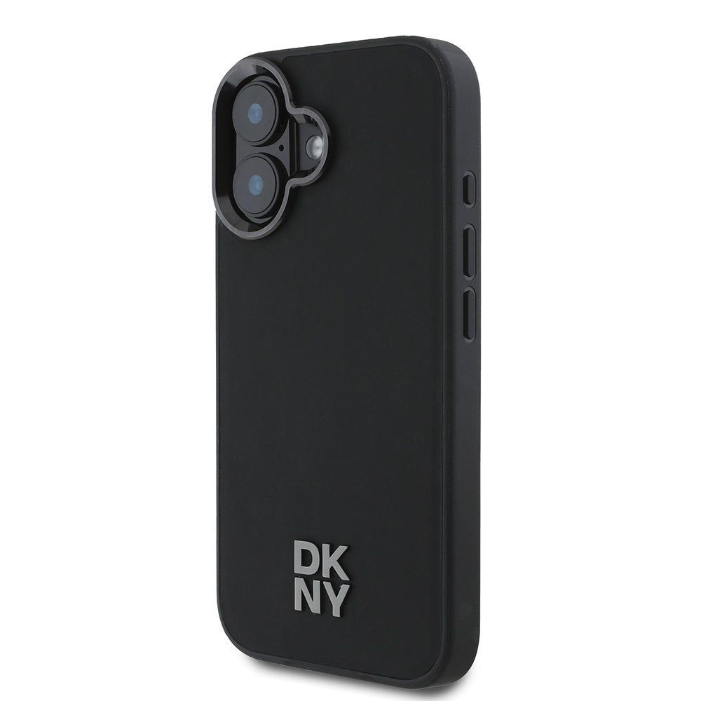 Apple iPhone 16 Kılıf DKNY Orjinal Lisanslı Magsafe Şarj Özellikli Metal Logolu PU Deri Plain Kapak Siyah