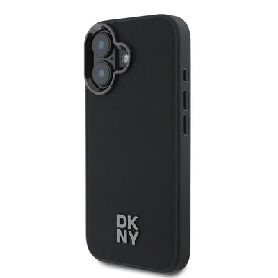 Apple iPhone 16 Kılıf DKNY Orjinal Lisanslı Magsafe Şarj Özellikli Metal Logolu PU Deri Plain Kapak Siyah