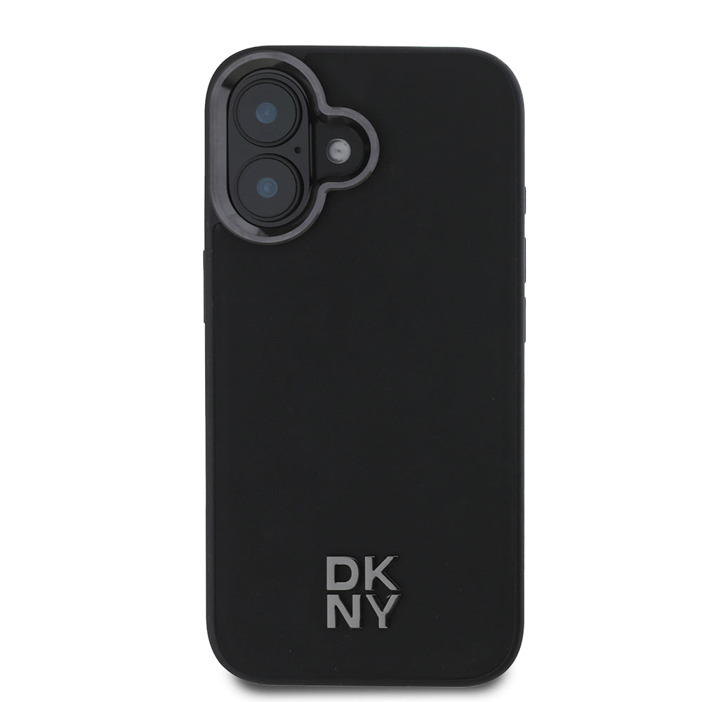 Apple iPhone 16 Kılıf DKNY Orjinal Lisanslı Magsafe Şarj Özellikli Metal Logolu PU Deri Plain Kapak Siyah
