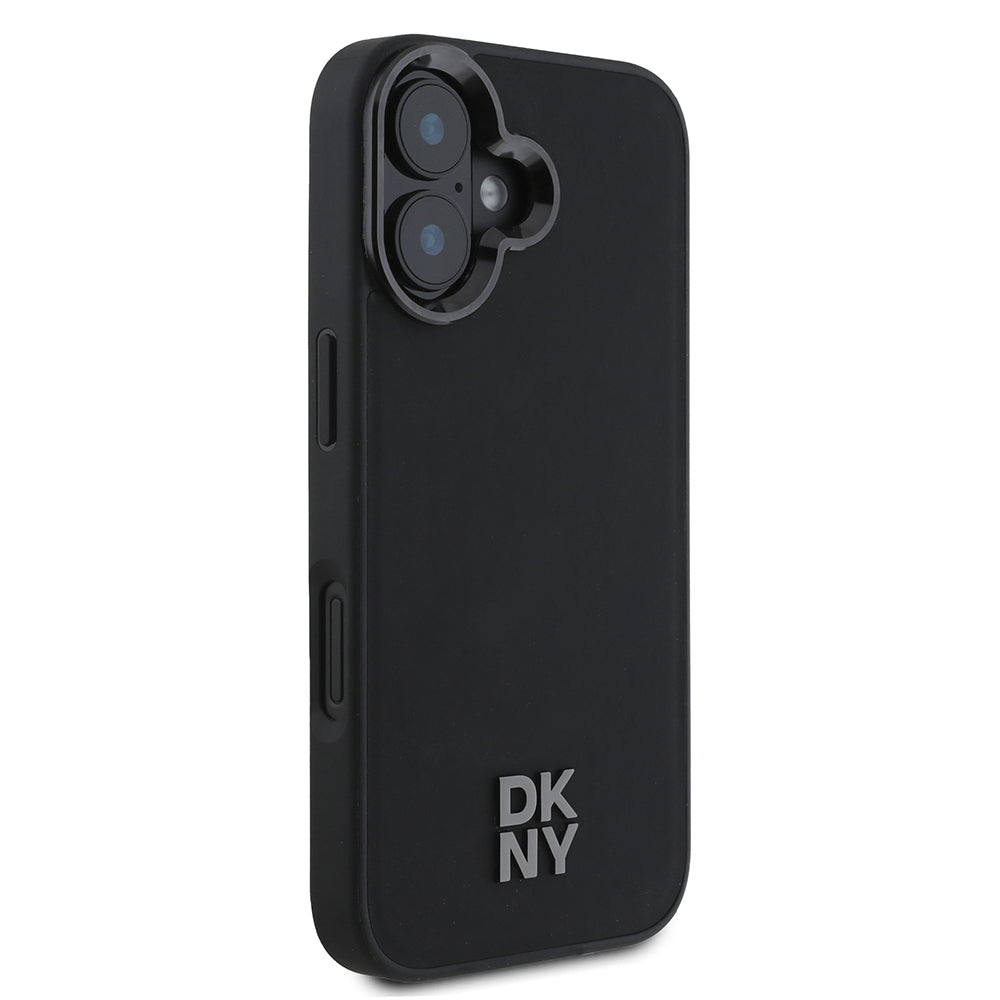 Apple iPhone 16 Kılıf DKNY Orjinal Lisanslı Magsafe Şarj Özellikli Metal Logolu PU Deri Plain Kapak Siyah