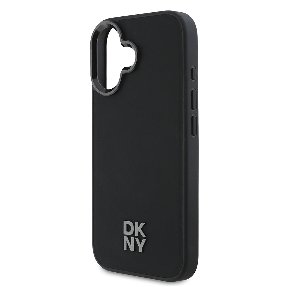 Apple iPhone 16 Kılıf DKNY Orjinal Lisanslı Magsafe Şarj Özellikli Metal Logolu PU Deri Plain Kapak Siyah