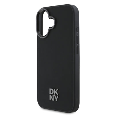 Apple iPhone 16 Kılıf DKNY Orjinal Lisanslı Magsafe Şarj Özellikli Metal Logolu PU Deri Plain Kapak Siyah