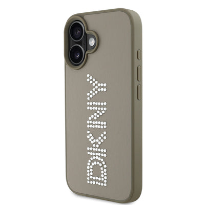 Apple iPhone 16 Kılıf DKNY Orjinal Lisanslı Taşlı DKNY Yazılı Metalik Rhinestones PU Deri Kapak Siyah