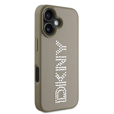 Apple iPhone 16 Kılıf DKNY Orjinal Lisanslı Taşlı DKNY Yazılı Metalik Rhinestones PU Deri Kapak Siyah