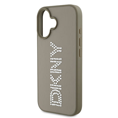 Apple iPhone 16 Kılıf DKNY Orjinal Lisanslı Taşlı DKNY Yazılı Metalik Rhinestones PU Deri Kapak Siyah