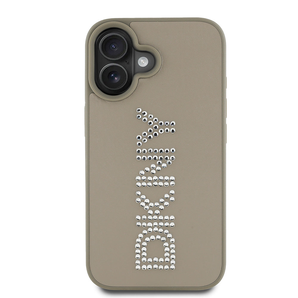 iPhone 16 Kılıf DKNY Orjinal Lisanslı Taşlı DKNY Yazılı Metalik Rhinestones PU Deri Kılıf
