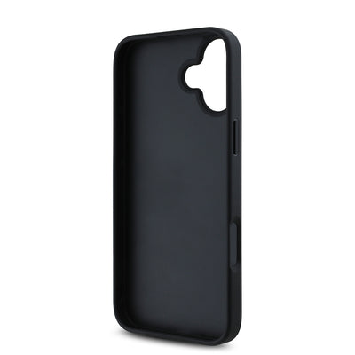 Apple iPhone 16 Kılıf DKNY Orjinal Lisanslı Taşlı DKNY Yazılı Metalik Rhinestones PU Deri Kapak Siyah
