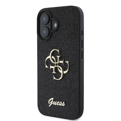 iPhone 16 Kılıf Guess Orjinal Lisanslı 4G Büyük Metal Logolu Glitter Kılıf
