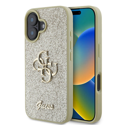 iPhone 16 Kılıf Guess Orjinal Lisanslı 4G Büyük Metal Logolu Glitter Kılıf