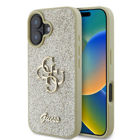 Apple iPhone 16 Kılıf Guess Orjinal Lisanslı 4G Büyük Metal Logolu Glitter Kapak