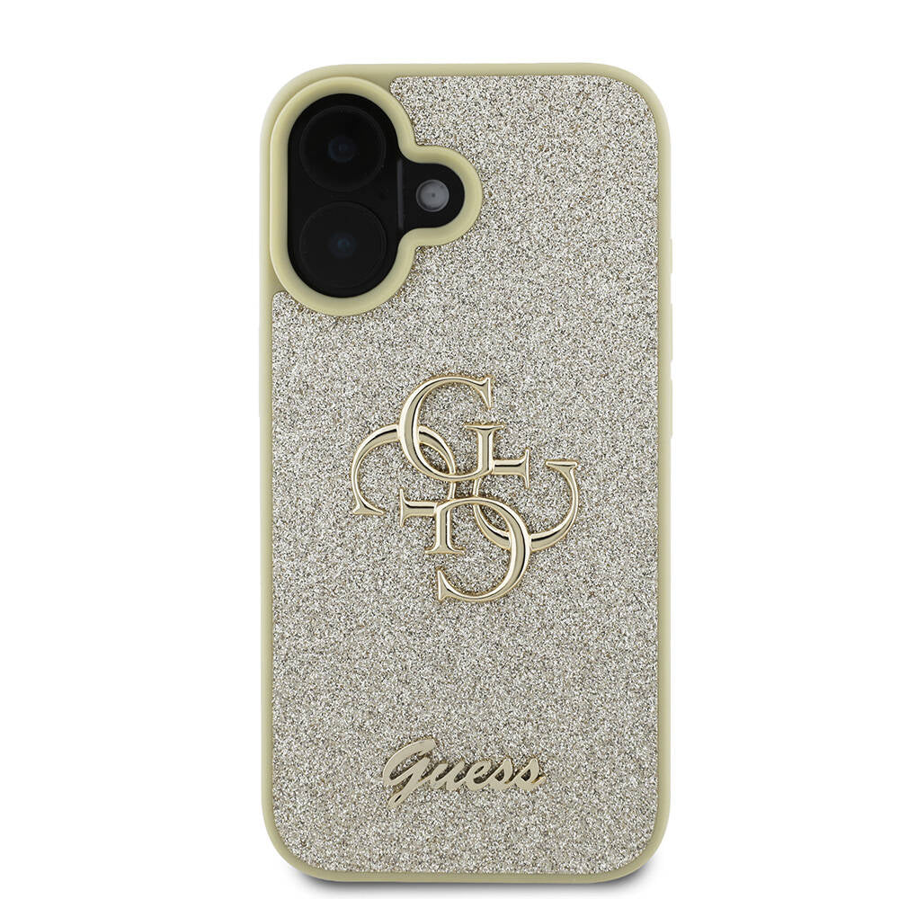 Apple iPhone 16 Kılıf Guess Orjinal Lisanslı 4G Büyük Metal Logolu Glitter Kapak