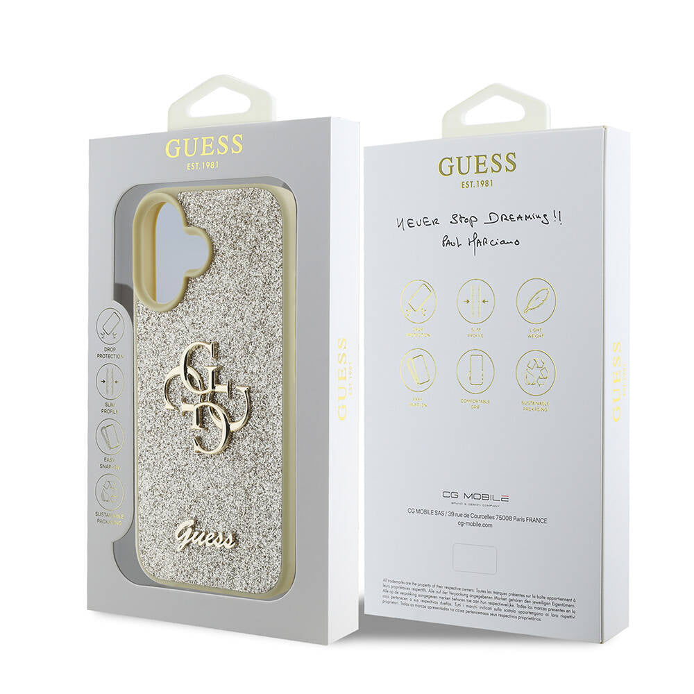 Apple iPhone 16 Kılıf Guess Orjinal Lisanslı 4G Büyük Metal Logolu Glitter Kapak