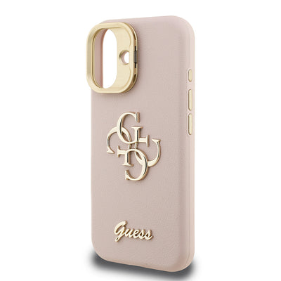 Apple iPhone 16 Kılıf Guess Orjinal Lisanslı Grained Yazı Logolu Kamera Standlı Kapak Bej