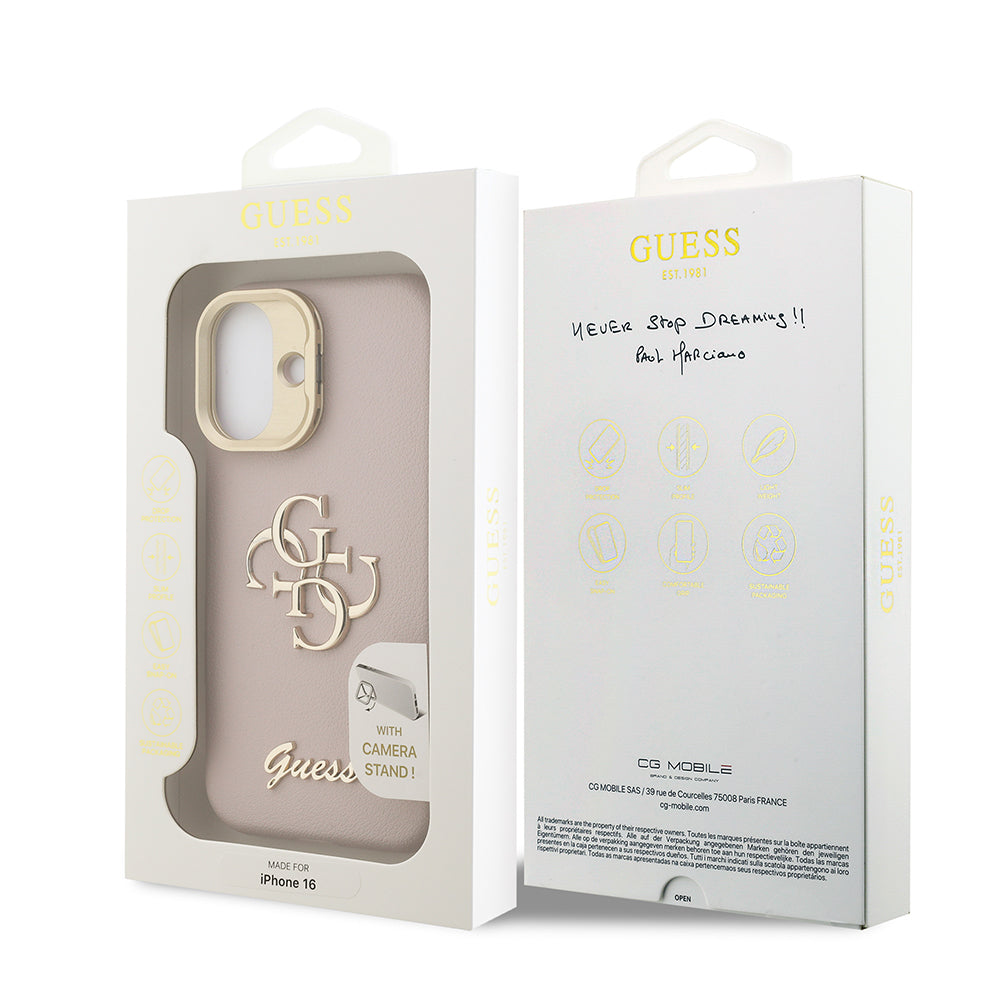 iPhone 16 Kılıf Guess Orjinal Lisanslı Grained Yazı Logolu Kamera Standlı Kılıf
