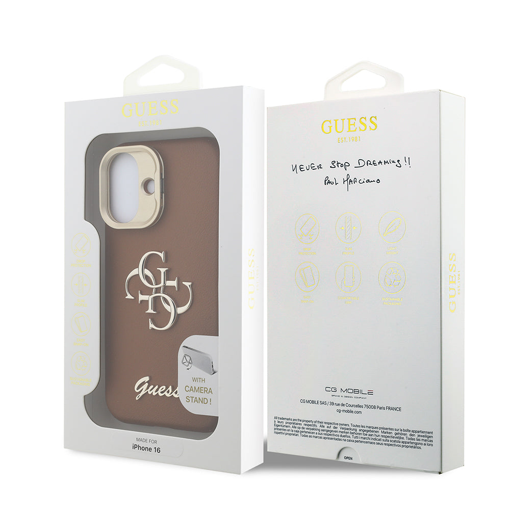iPhone 16 Kılıf Guess Orjinal Lisanslı Grained Yazı Logolu Kamera Standlı Kılıf