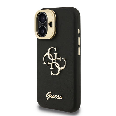 Apple iPhone 16 Kılıf Guess Orjinal Lisanslı Grained Yazı Logolu Kamera Standlı Kapak Bej