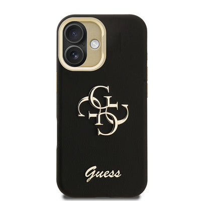 Apple iPhone 16 Kılıf Guess Orjinal Lisanslı Grained Yazı Logolu Kamera Standlı Kapak Bej