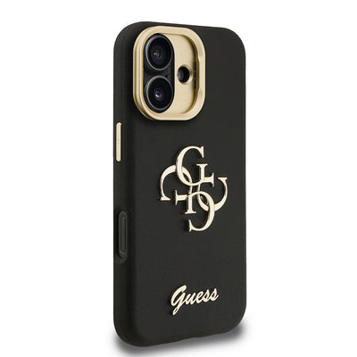 Apple iPhone 16 Kılıf Guess Orjinal Lisanslı Grained Yazı Logolu Kamera Standlı Kapak Bej