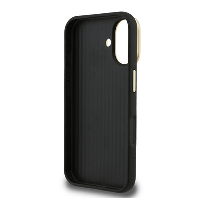 Apple iPhone 16 Kılıf Guess Orjinal Lisanslı Grained Yazı Logolu Kamera Standlı Kapak Bej