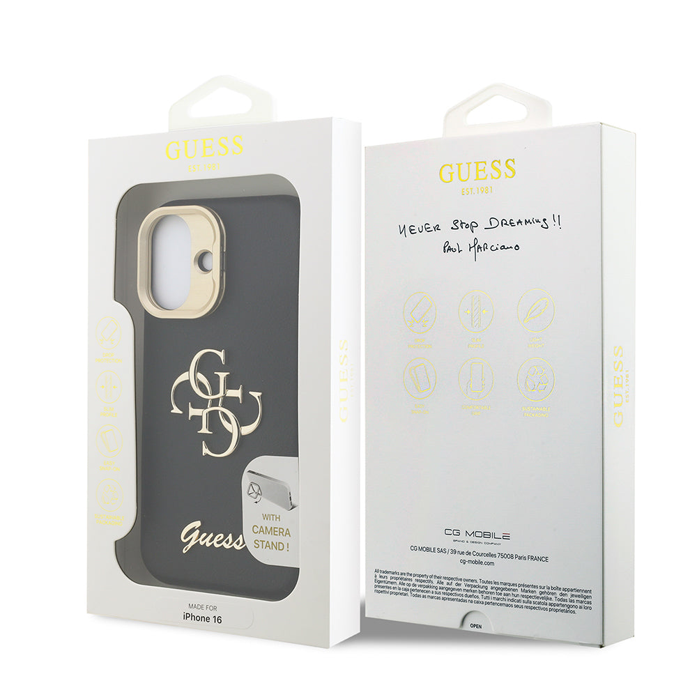 iPhone 16 Kılıf Guess Orjinal Lisanslı Grained Yazı Logolu Kamera Standlı Kılıf