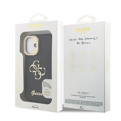 iPhone 16 Kılıf Guess Orjinal Lisanslı Grained Yazı Logolu Kamera Standlı Kılıf