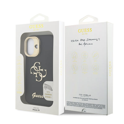 Apple iPhone 16 Kılıf Guess Orjinal Lisanslı Grained Yazı Logolu Kamera Standlı Kapak Bej