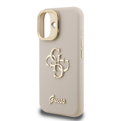 Apple iPhone 16 Kılıf Guess Orjinal Lisanslı Grained Yazı Logolu Kamera Standlı Kapak Pembe