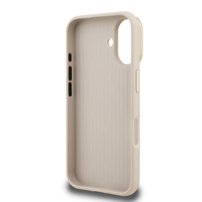 Apple iPhone 16 Kılıf Guess Orjinal Lisanslı Grained Yazı Logolu Kamera Standlı Kapak Bej