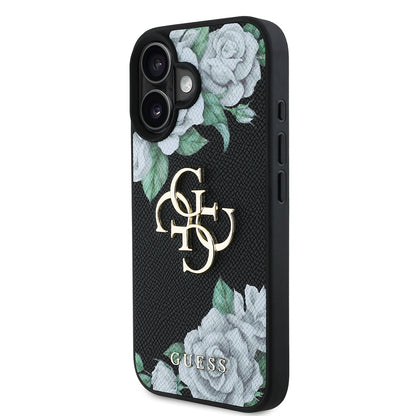 iPhone 16 Kılıf Guess Orjinal Lisanslı Gül Baskılı Büyük Metal Logo Dizaynlı Kılıf
