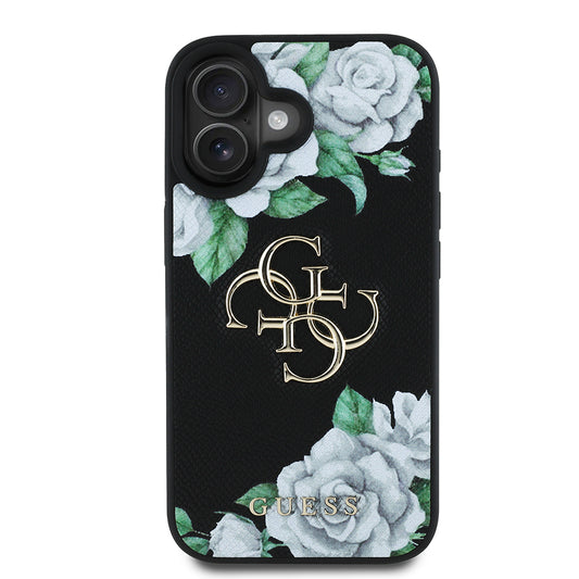 iPhone 16 Kılıf Guess Orjinal Lisanslı Gül Baskılı Büyük Metal Logo Dizaynlı Kılıf