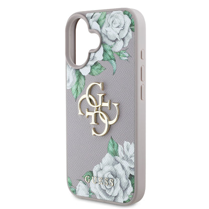 iPhone 16 Kılıf Guess Orjinal Lisanslı Gül Baskılı Büyük Metal Logo Dizaynlı Kılıf