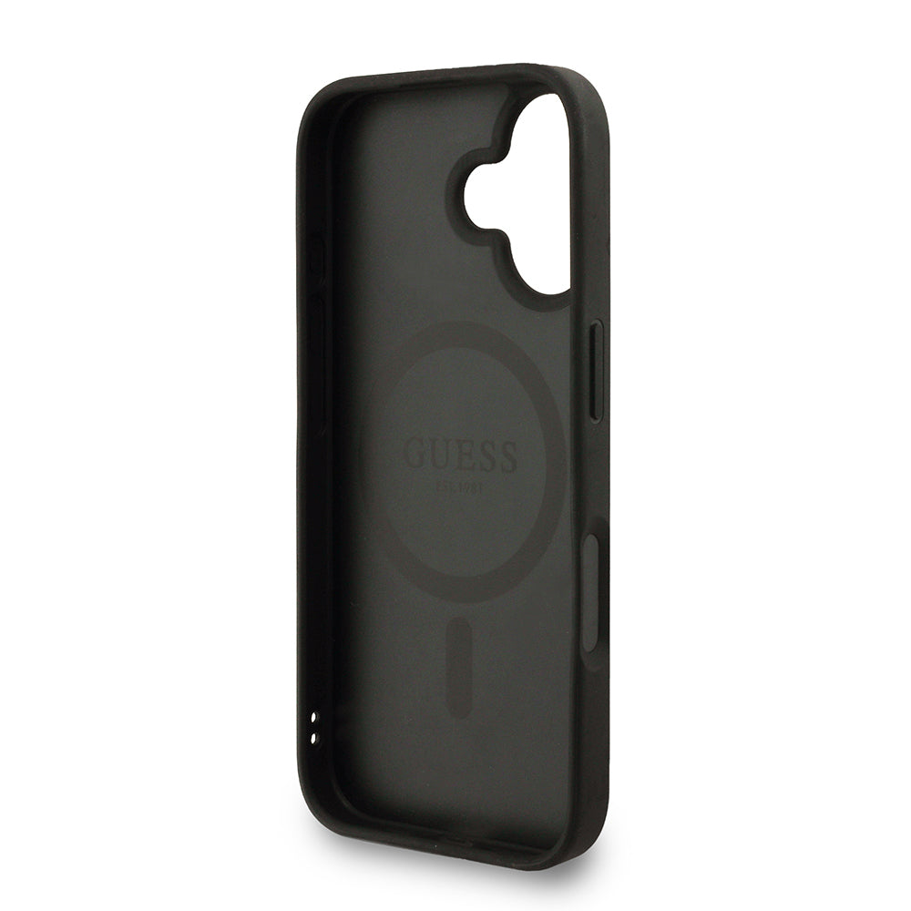 iPhone 16 Kılıf Guess Orjinal Lisanslı M-safe Şarj Özellikli PU Deri Bilek Askı İpli Yazı Logolu Kılıf