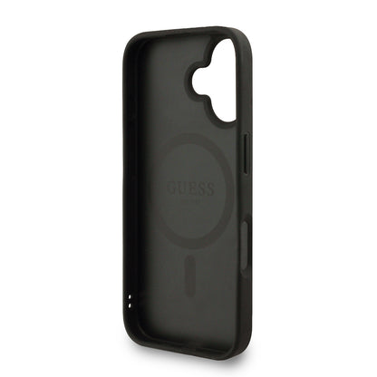 iPhone 16 Kılıf Guess Orjinal Lisanslı M-safe Şarj Özellikli PU Deri Bilek Askı İpli Yazı Logolu Kılıf