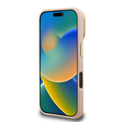 iPhone 16 Kılıf Guess Orjinal Lisanslı M-safe Şarj Özellikli Sıcak Baskılı Yazı Logolu Kamera Standlı PU Deri Peony Kılıf