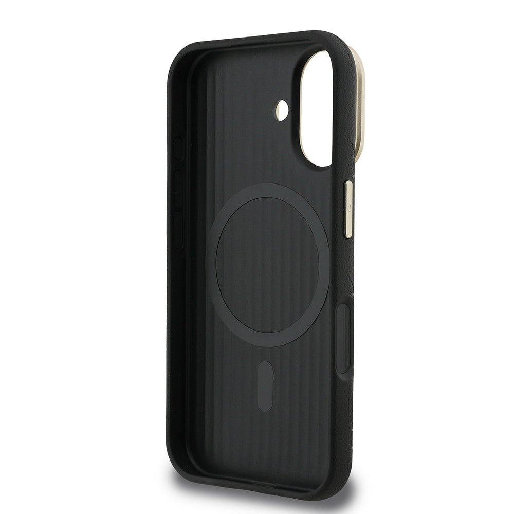 iPhone 16 Kılıf Guess Orjinal Lisanslı M-safe Şarj Özellikli Sıcak Baskılı Yazı Logolu Kamera Standlı PU Deri Peony Kılıf