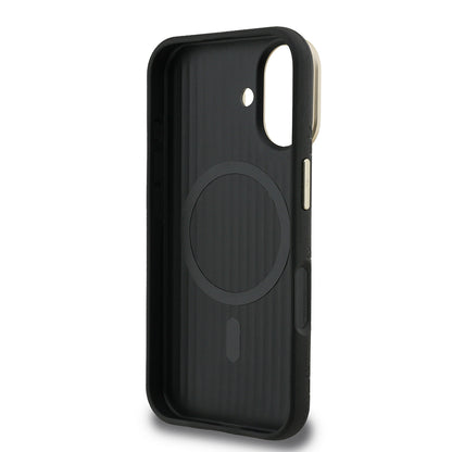 iPhone 16 Kılıf Guess Orjinal Lisanslı M-safe Şarj Özellikli Sıcak Baskılı Yazı Logolu Kamera Standlı PU Deri Peony Kılıf