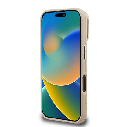 iPhone 16 Kılıf Guess Orjinal Lisanslı M-safe Şarj Özellikli Sıcak Baskılı Yazı Logolu Kamera Standlı PU Deri Peony Kılıf