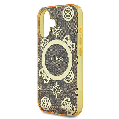 iPhone 16 Kılıf Guess Orjinal Lisanslı M-safe Şarj Özellikli 4G Desenli IML Yazı Logolu Peony Kılıf