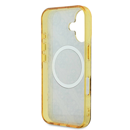 iPhone 16 Kılıf Guess Orjinal Lisanslı M-safe Şarj Özellikli 4G Desenli IML Yazı Logolu Peony Kılıf