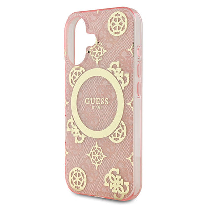 iPhone 16 Kılıf Guess Orjinal Lisanslı M-safe Şarj Özellikli 4G Desenli IML Yazı Logolu Peony Kılıf