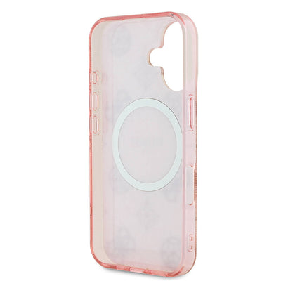 Apple iPhone 16 Kılıf Guess Orjinal Lisanslı Magsafe Şarj Özellikli 4G Desenli IML Yazı Logolu Peony Kapak Pembe