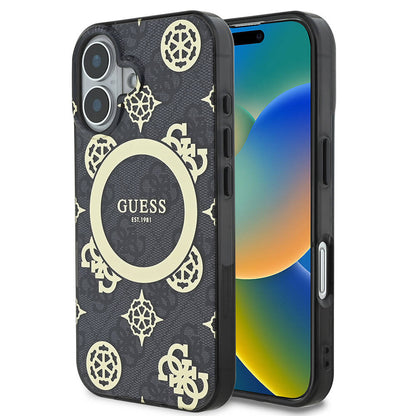 iPhone 16 Kılıf Guess Orjinal Lisanslı M-safe Şarj Özellikli 4G Desenli IML Yazı Logolu Peony Kılıf