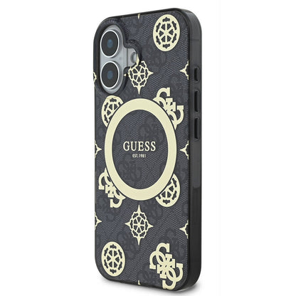 iPhone 16 Kılıf Guess Orjinal Lisanslı M-safe Şarj Özellikli 4G Desenli IML Yazı Logolu Peony Kılıf