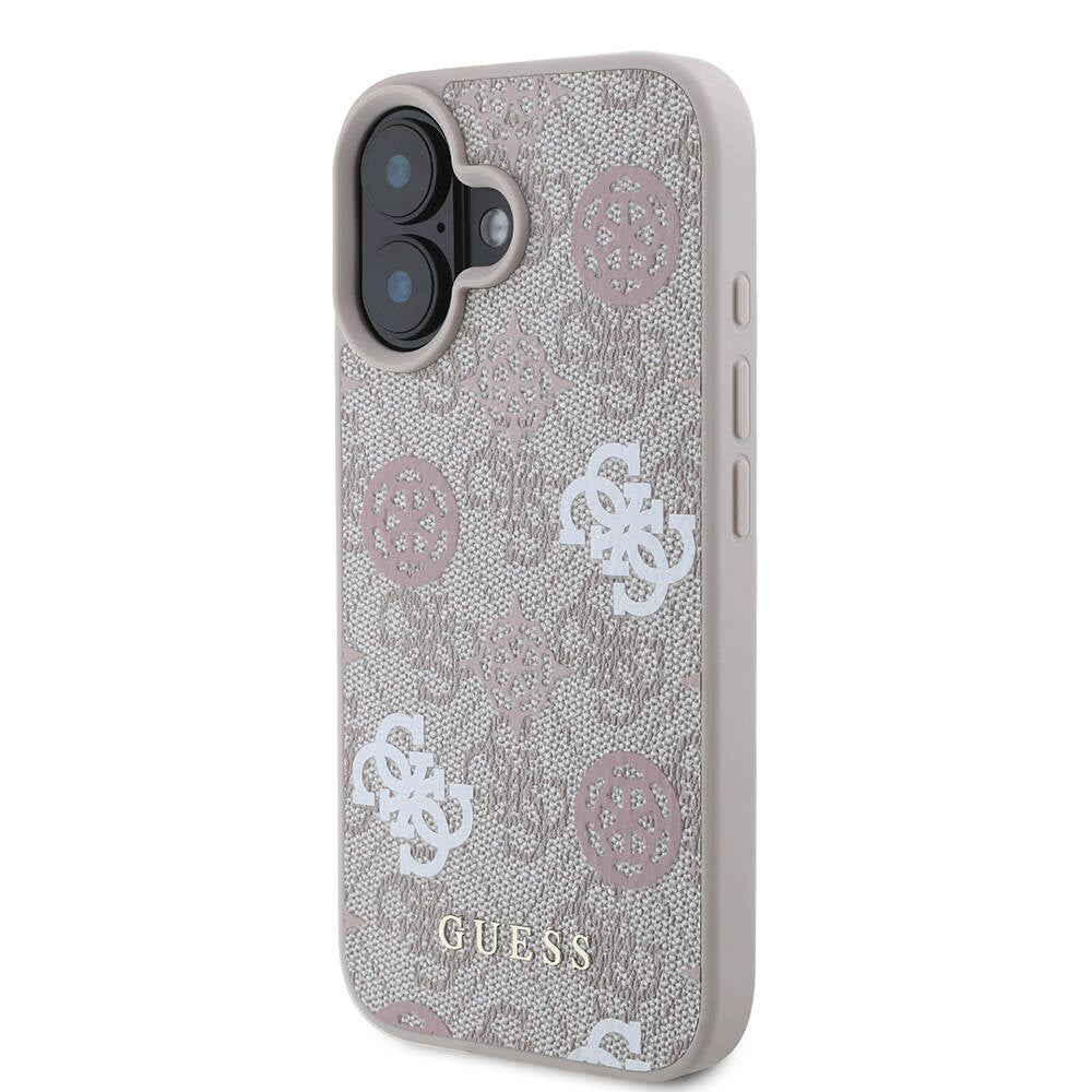 Apple iPhone 16 Kılıf Guess Orjinal Lisanslı Magsafe Şarj Özellikli 4G Desenli Yazı Logolu Peony Kapak Kahverengi