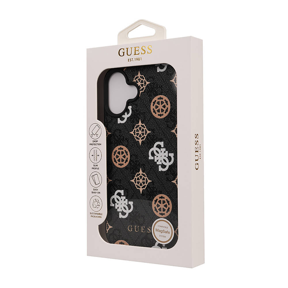 iPhone 16 Kılıf Guess Orjinal Lisanslı M-safe Şarj Özellikli 4G Desenli Yazı Logolu Peony Kılıf