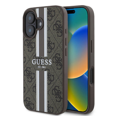 Apple iPhone 16 Kılıf Guess Orjinal Lisanslı Magsafe Şarj Özellikli 4G Şerit Tasarımlı Printed Kapak Pembe
