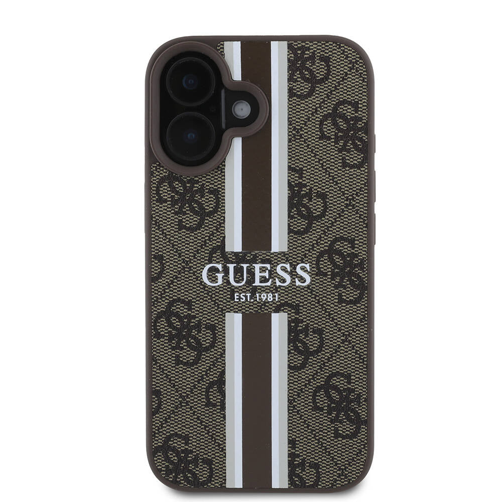 iPhone 16 Kılıf Guess Orjinal Lisanslı M-safe Şarj Özellikli 4G Şerit Tasarımlı Printed Kılıf