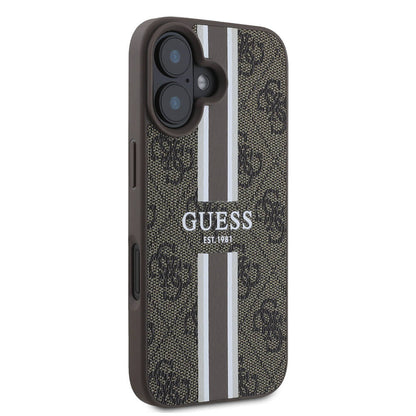 iPhone 16 Kılıf Guess Orjinal Lisanslı M-safe Şarj Özellikli 4G Şerit Tasarımlı Printed Kılıf
